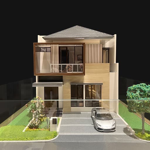 Maket rumah tipe Citra City Sentul dengan fasad dan halaman